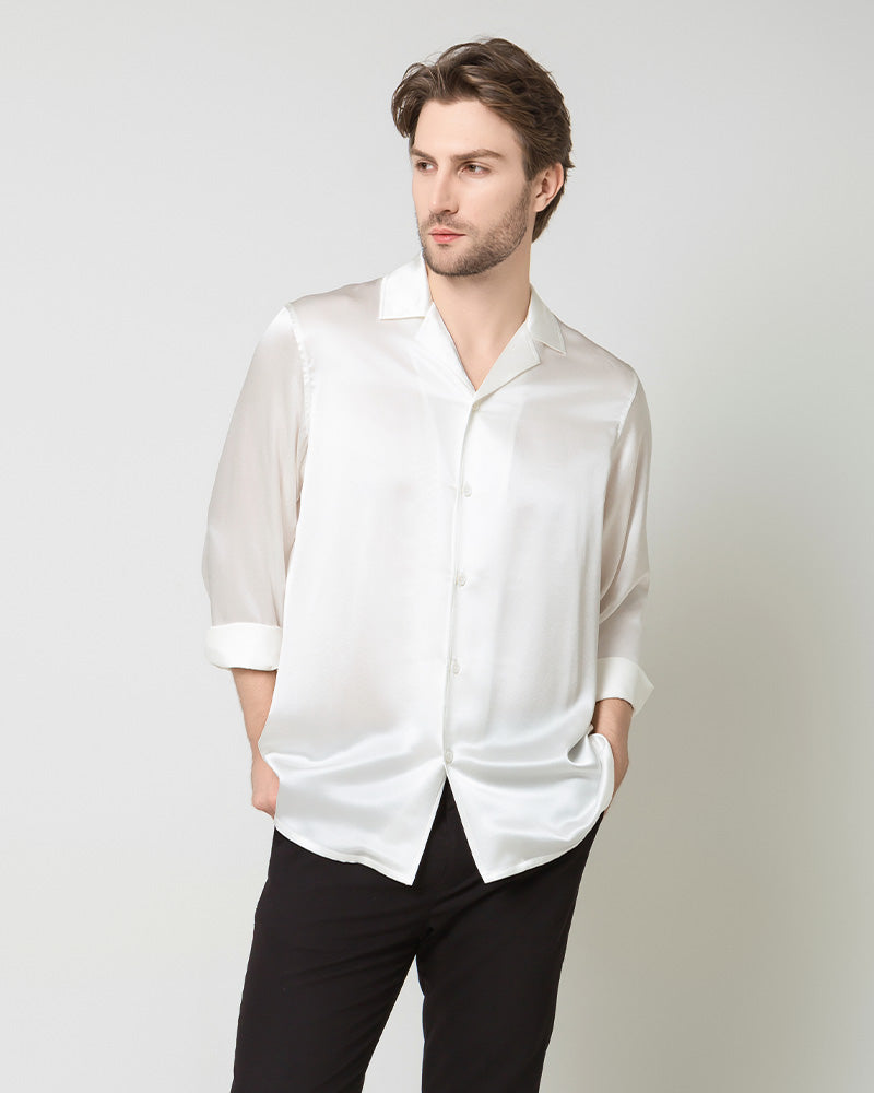 Men's Pure Silk Classic Business Shirt, White