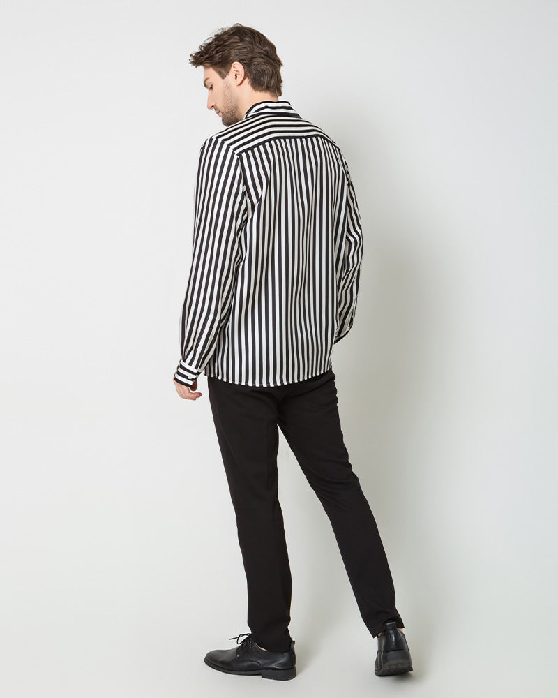 Men's Silk Basic Striped Shirt, Black and White