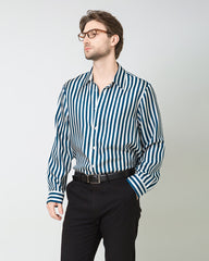 Men's Silk Basic Striped Shirt, Navy