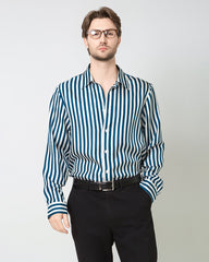 Men's Silk Basic Striped Shirt, Navy