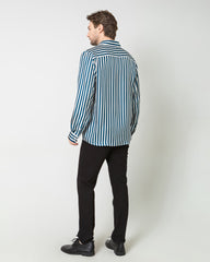 Men's Silk Basic Striped Shirt, Navy