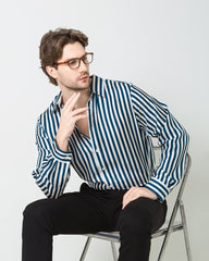 Men's Silk Basic Striped Shirt, Navy