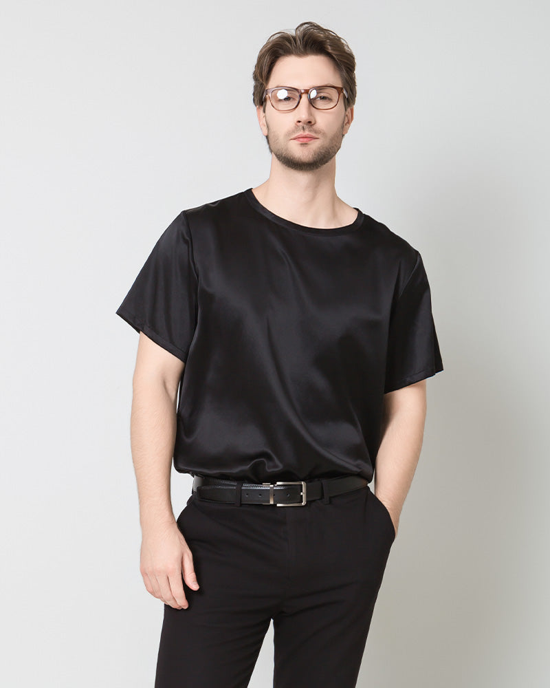 Men's Silk Casual Regular Soft T-Shirt, Black