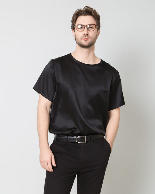 Men's Silk Casual Regular Soft T-Shirt, Black
