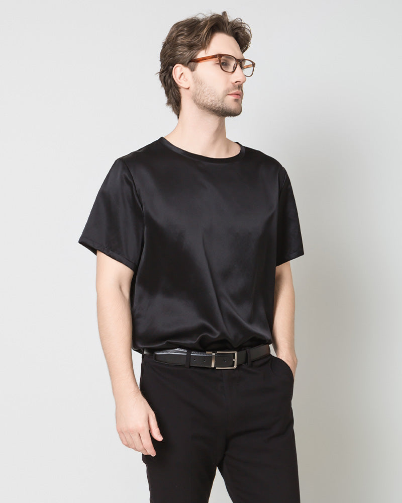 Men's Silk Casual Regular Soft T-Shirt, Black