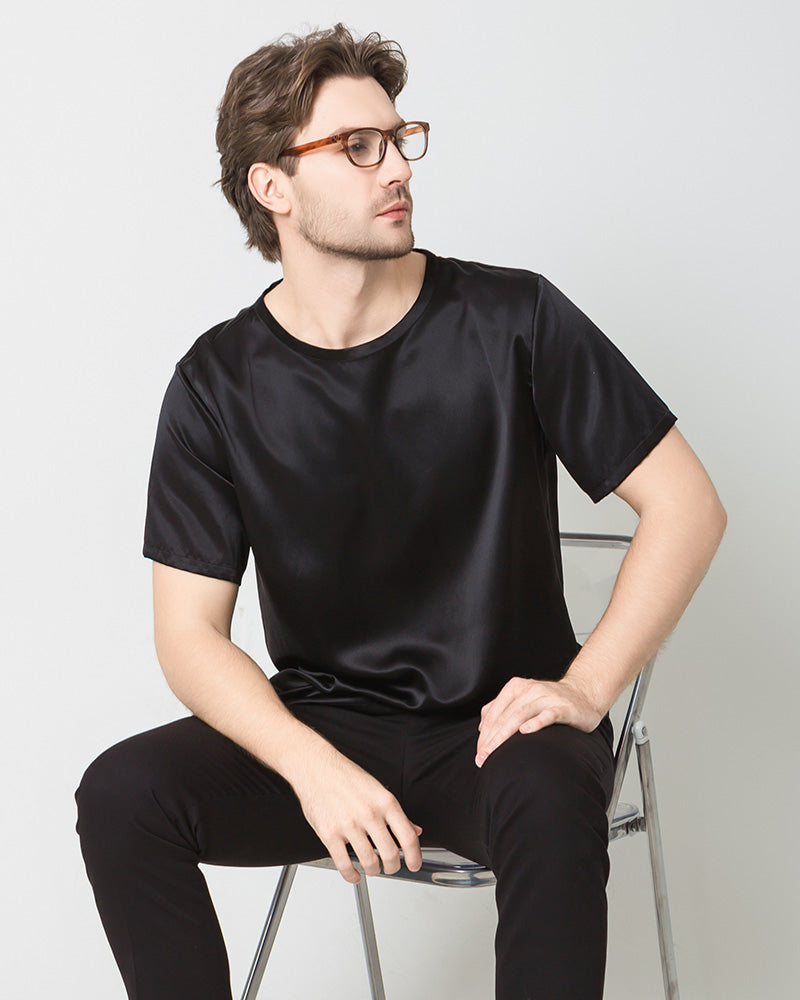 Men's Silk Casual Regular Soft T-Shirt, Black