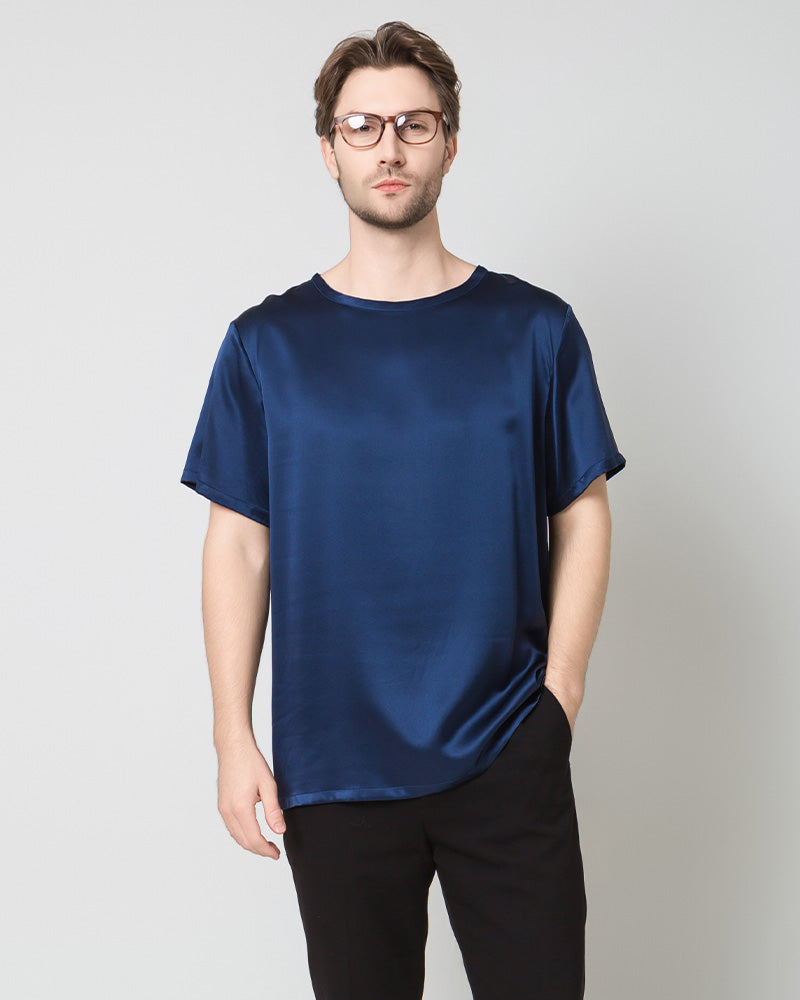 Men's Silk Casual Regular Soft T-Shirt, Navy