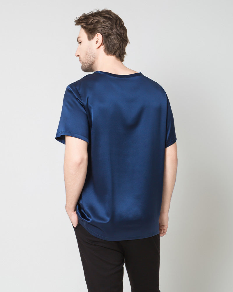 Men's Silk Casual Regular Soft T-Shirt, Navy