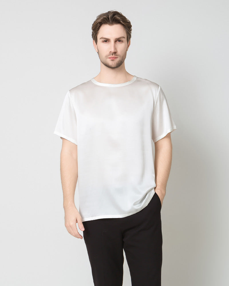 Men's Silk Casual Regular Soft T-Shirt, White