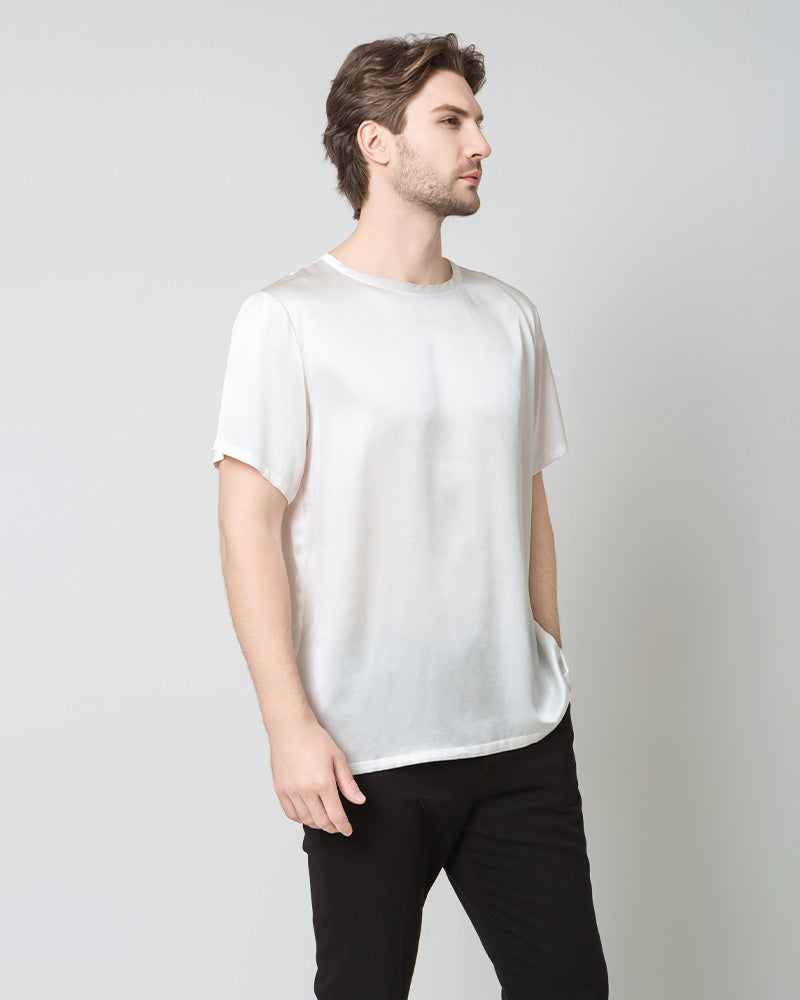 Men's Silk Casual Regular Soft T-Shirt, White