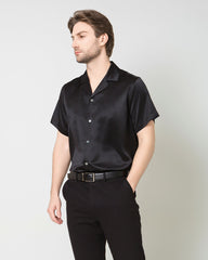 Men's Silk Short Sleeve Business Shirt, Black