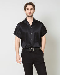 Men's Silk Short Sleeve Business Shirt, Black