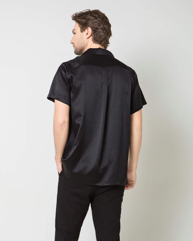 Men's Silk Short Sleeve Business Shirt, Black