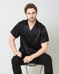Men's Silk Short Sleeve Business Shirt, Black