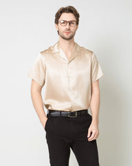 Men's Silk Short Sleeve Business Shirt, Champagne