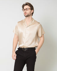 Men's Silk Short Sleeve Business Shirt, Champagne