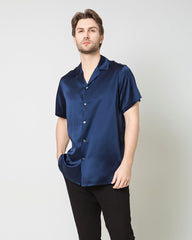 Men's Silk Short Sleeve Business Shirt, Navy