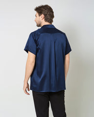 Men's Silk Short Sleeve Business Shirt, Navy