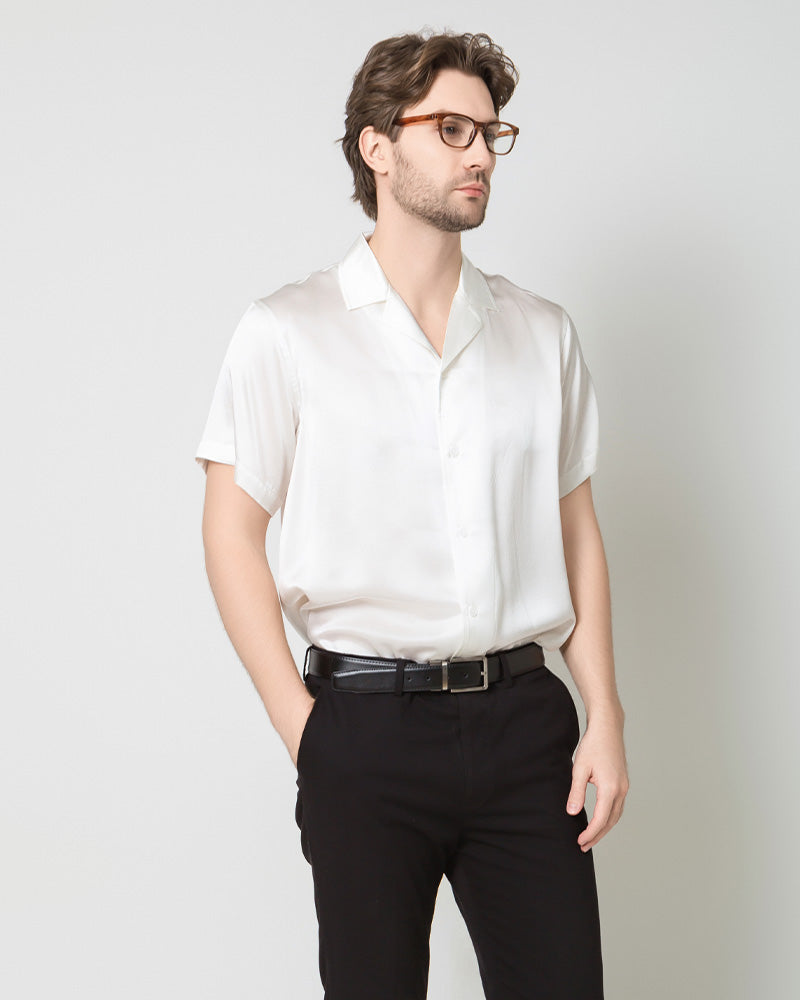 Men's Silk Short Sleeve Business Shirt, White