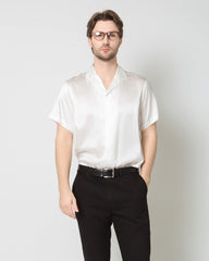 Men's Silk Short Sleeve Business Shirt, White