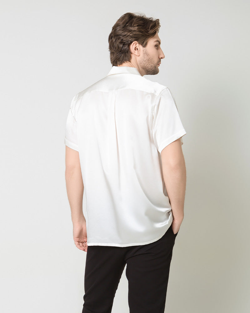 Men's Silk Short Sleeve Business Shirt, White