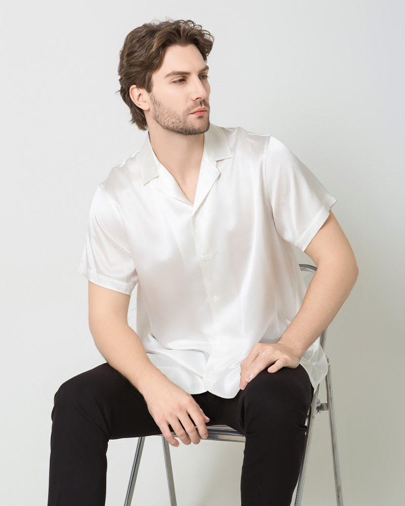 Men's Silk Short Sleeve Business Shirt, White