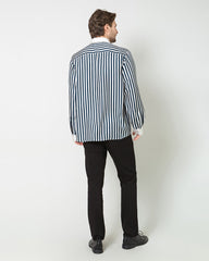 Men's Silk Striped White Collar Shirt, Navy