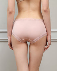 Mid Rise Silk Briefs with Lace Trim, Pink