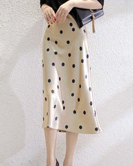 Polka Dot Silk Midi Skirt, Champagne