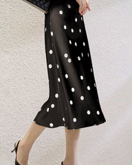 Polka Dot Silk Midi Skirt, Black