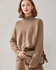 Oversized Mock Neck Cashmere Sweater, Brown
