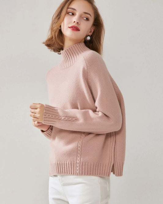 Oversized Mock Neck Cashmere Sweater, Pink