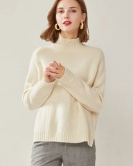 Oversized Mock Neck Cashmere Sweater, White