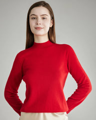 Mock Neck Cashmere Sweater, Red