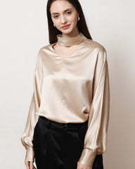 V-Neck Long Sleeve Silk Blouse