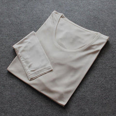 Mulberry Silk Long Thermal Underwear Set for Women Beige