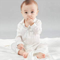 One-piece Baby Silk Pajamas, White and Blue