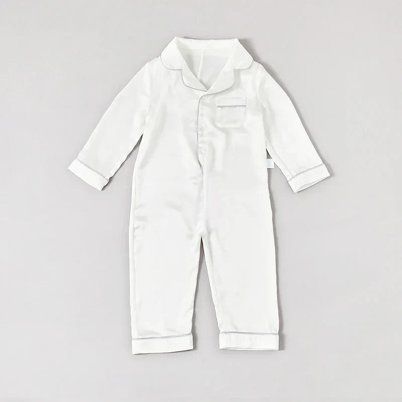 One-piece Baby Silk Pajamas, White and Blue