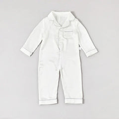 One-piece Baby Silk Pajamas, White and Blue