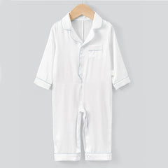 One-piece Baby Silk Pajamas, White and Blue