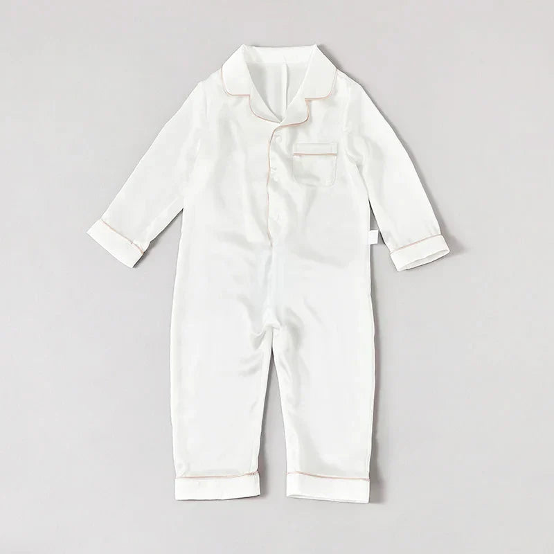 One-piece Baby Silk Pajamas, White and Pink
