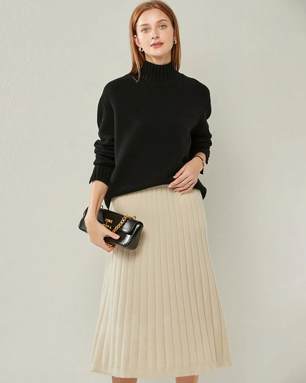 Oversized Turtleneck Cashmere Sweater, Black