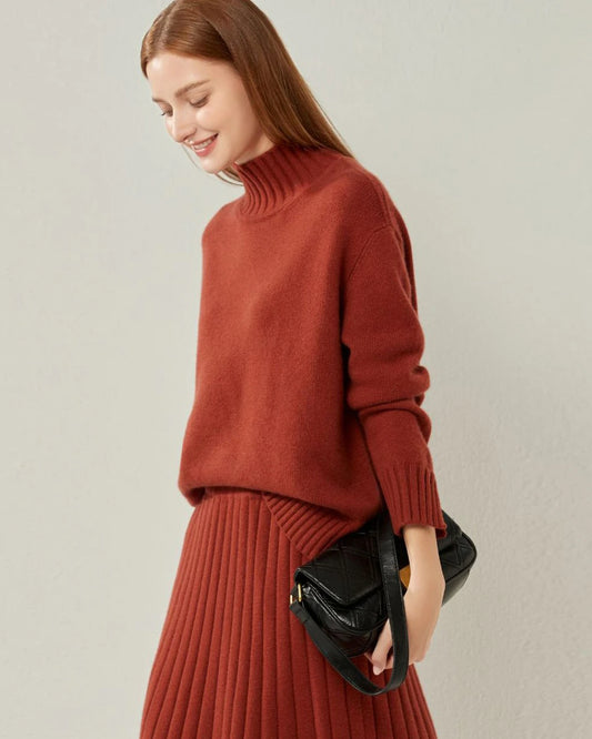 Oversized Turtleneck Cashmere Sweater, Dark Red