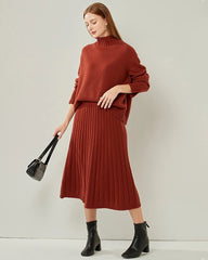 Oversized Turtleneck Cashmere Sweater, Dark Red