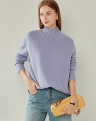 Oversized Turtleneck Cashmere Sweater, Purple
