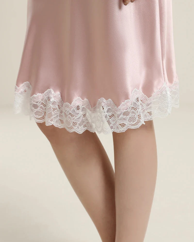Silk Nightgown with Delicate Lace Details - DAISYSILK UK