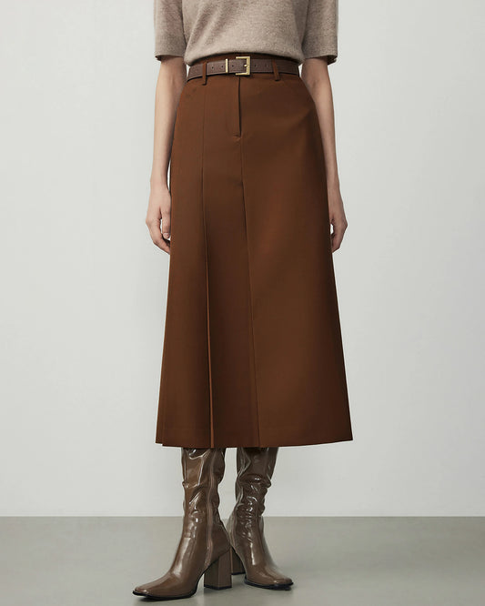 A Line Wool Midi Skirt, Caramel