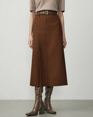 A Line Wool Midi Skirt, Caramel