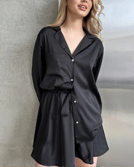 Plus Size Silk Shirts and Shorts PJs, Black