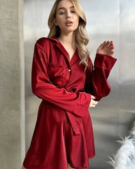 Plus Size Silk Shirts and Shorts PJs, Red